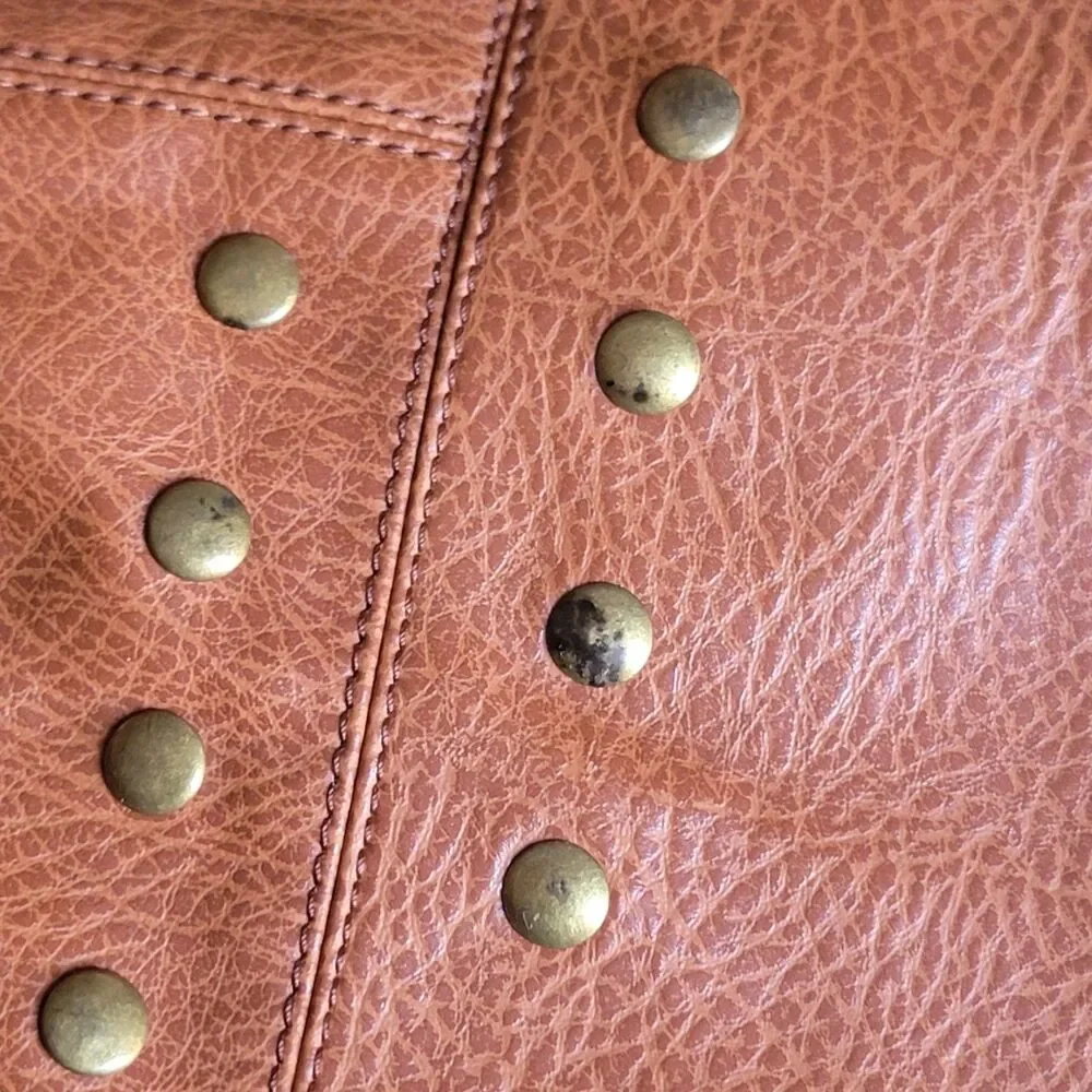 Studded Faux Leather Boho Bag Women's Shoulder Purse Brown Rivet Retro Indie